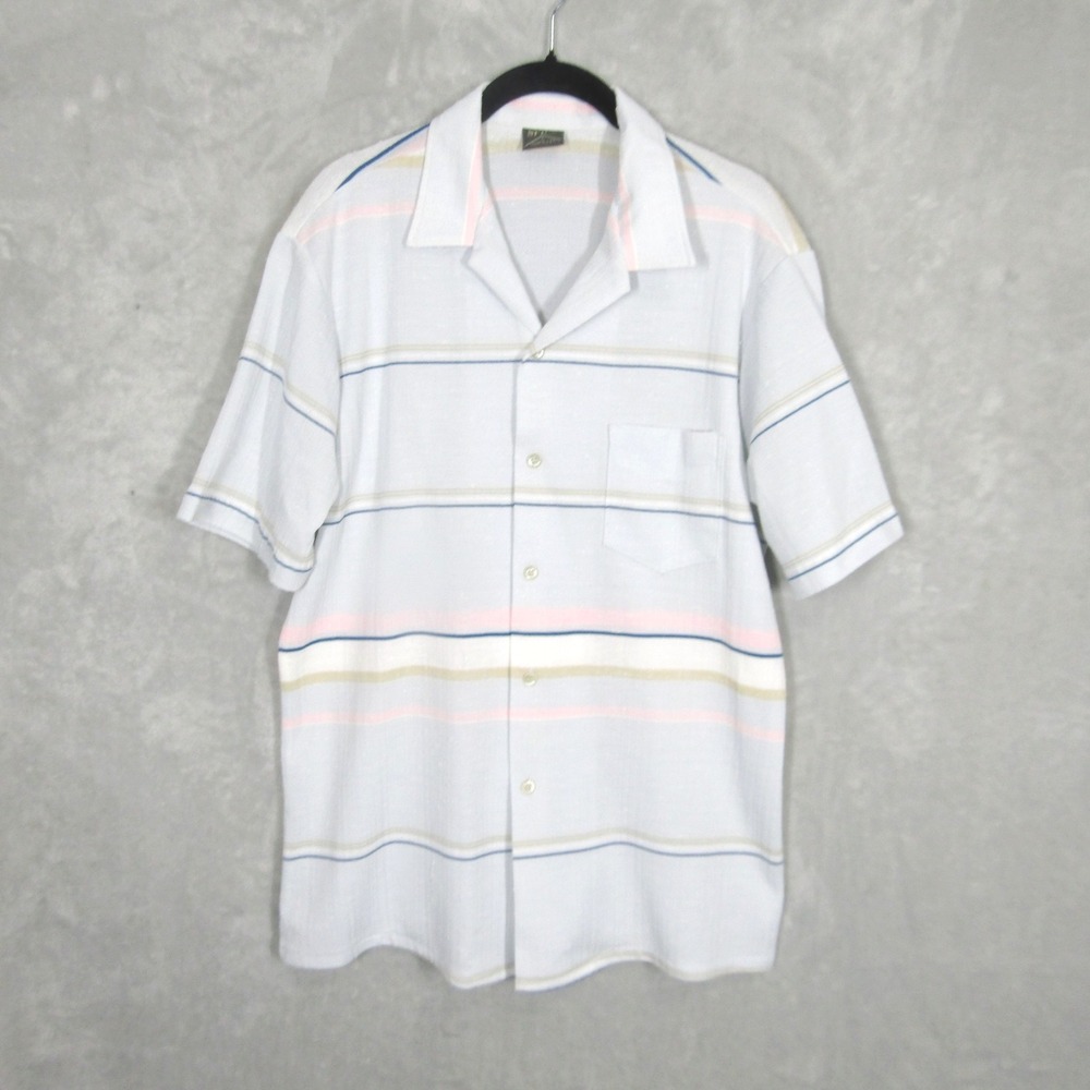 Spire Mens Large Striped Shirt Short Sleeve Button Up Pocket Made in USA Vintage